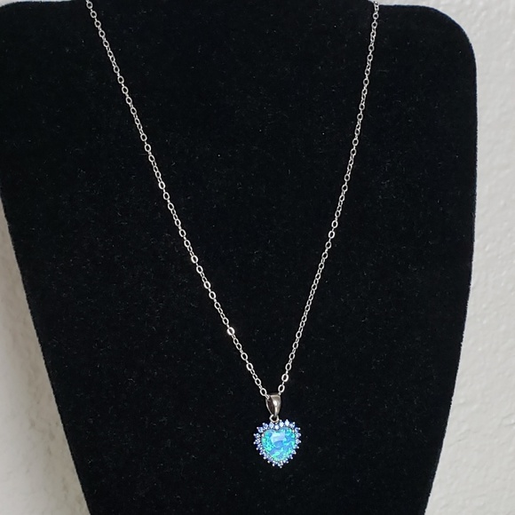 Opal and Blue CZ Heart Necklace - Picture 3 of 7